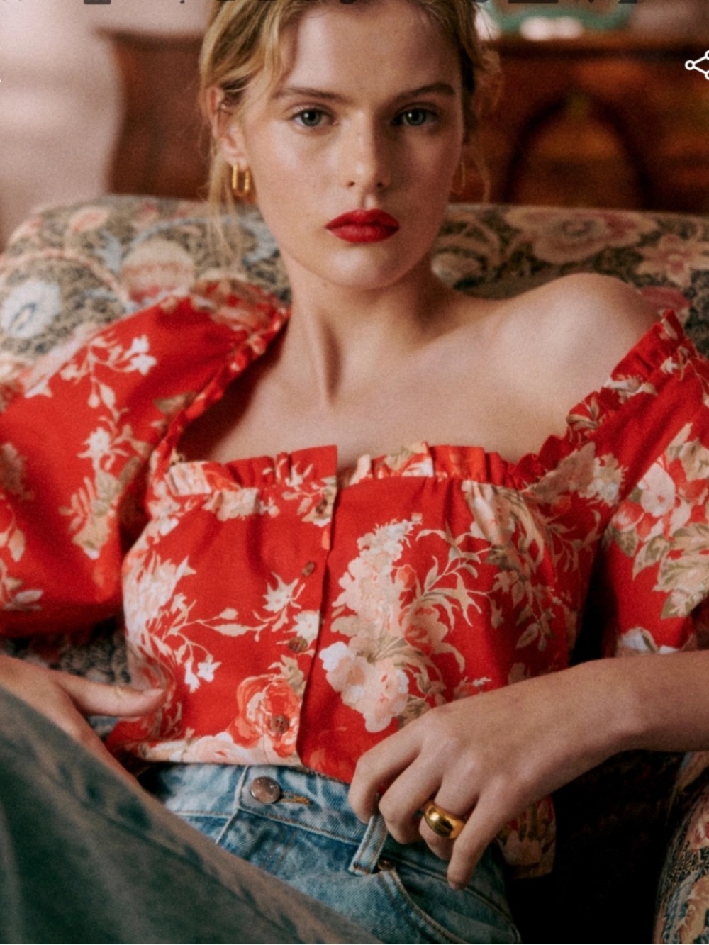 Sezane Red Floral Kellia Blouse Size 4 Brand New